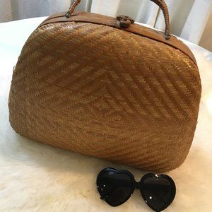 Vintage 50s Bamboo Wood Straw Purse Handbag Pin Up